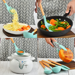 Wholesale 12 Pieces in 1 Set Kitchen Accessories Cooking <strong>Tools</strong> Kitchenware Cocina <strong>Silicone</strong> Kitchen Utensils With Wooden Handles - Product Image 4