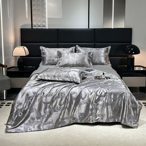 Bộ chăn ga gối đệm polyester hiện đại cao cấp 4 món, thiết kế jacquard trơn, họa tiết in, kích thước Twin và King, chăn hè - Product Image 5