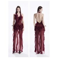 Robe de soirée d'été pour femme, style floral tridimensionnel, design de niche français, sexy, à bretelles, épaules dénudées, coupe trapèze
