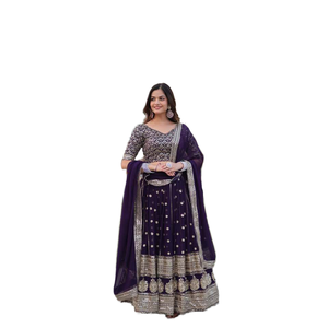 Ensemble Lehenga Choli violet pour femme - Product Image 1