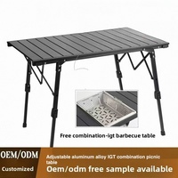 Table de camping pliable en aluminium réglable IGT, mobilier d'extérieur léger et portable pour barbecue, jardin, pique-nique, camping, loisirs