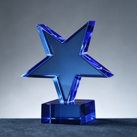Trophée Étoile en Cristal Bleu Pas Cher en Gros, Impression UV Personnalisée du Logo, Récompense Étoile en Cristal Personnalisable, Fabrication sur Mesure