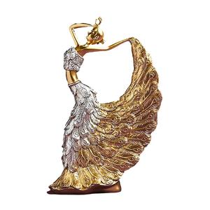 Oro pavone ballerino figurina elegante danza scultura in resina artigianale per la decorazione della casa - Product Image 1