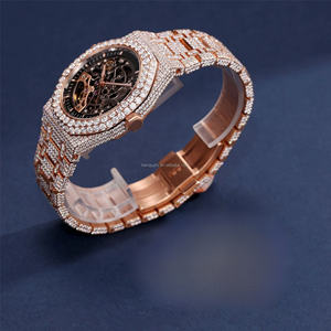 Reloj de diamantes VVS Moissanite Unisex hecho a mano de acero inoxidable esfera redonda de lujo enorme estilo Hip Hop prueba de pantalla analógica aprobada - Product Image 2