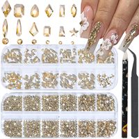Vente directe usine – Strass pour ongles AB à 12 compartiments, formes variées, double boîte, cristaux décoratifs pour nail art