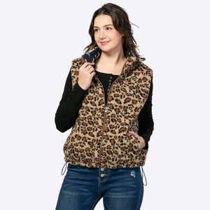 Gilet Sherpa réversible personnalisé pour <span class=keywords><strong>femme</strong></span> à imprimé léopard, veste <span class=keywords><strong>sans</strong></span> manches doublée à imprimé cheval western, fabricant - Product Image 2