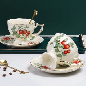 Customized Wholesale European Small Flower Coffee Cup and Plate <b>Set</b> with Gold Edge - Product Image 4