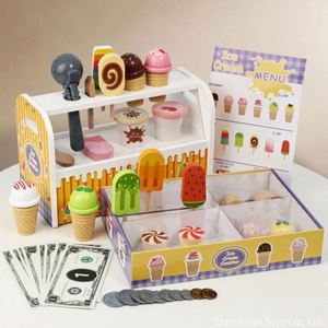 Jouets de cuisine pour jeux de rôle avec cuillère, menu et monnaie, comptoir de crème glacée en bois pour enfants - Product Image 3
