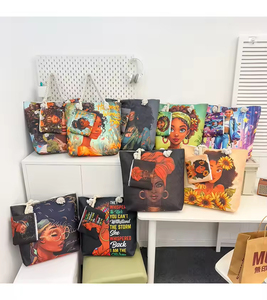 Bolsas de Hombro de Lona de Algodón para Mujer, con Estampado Africano de <span class=keywords><strong>Chica</strong></span>, Personalizadas al por Mayor, Lindas y Artísticas, de Gran Capacidad, Lisas, con Asas de Cuerda - Product Image 4