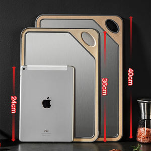 Nouveauté Planche à découper en acier inoxydable 304 double face avec <span class=keywords><strong>plateau</strong></span> <span class=keywords><strong>de</strong></span> service en paille <span class=keywords><strong>de</strong></span> blé PP pour la cuisine, la viande, les fruits et les légumes - Product Image 2