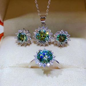 1ct 2ct Vvs Gra сертифицированное 925 Ожерелье из стерлингового серебра серьги кольцо зеленый Муассанит комплект ювелирных изделий для женщин - Product Image 1