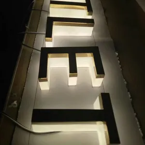 Sikatu 3d不锈钢数字和字母标志夜光房屋编号金属背光照明发光二极管房屋编号