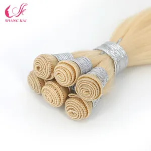 Shang Kai Factory Professional Double Drawn Human Virgin Remy European Hand tied Weft Hair Extensions