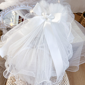 Voile de mariée élégant pour animaux de compagnie en dentelle douce et tulle, avec perles décoratives, pour chien - Vente en gros - Product Image 3