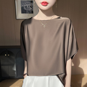 Camicetta da donna in <span class=keywords><strong>raso</strong></span> <span class=keywords><strong>di</strong></span> seta in <span class=keywords><strong>raso</strong></span> stile semplice tinta unita Casual da donna - Product Image 5