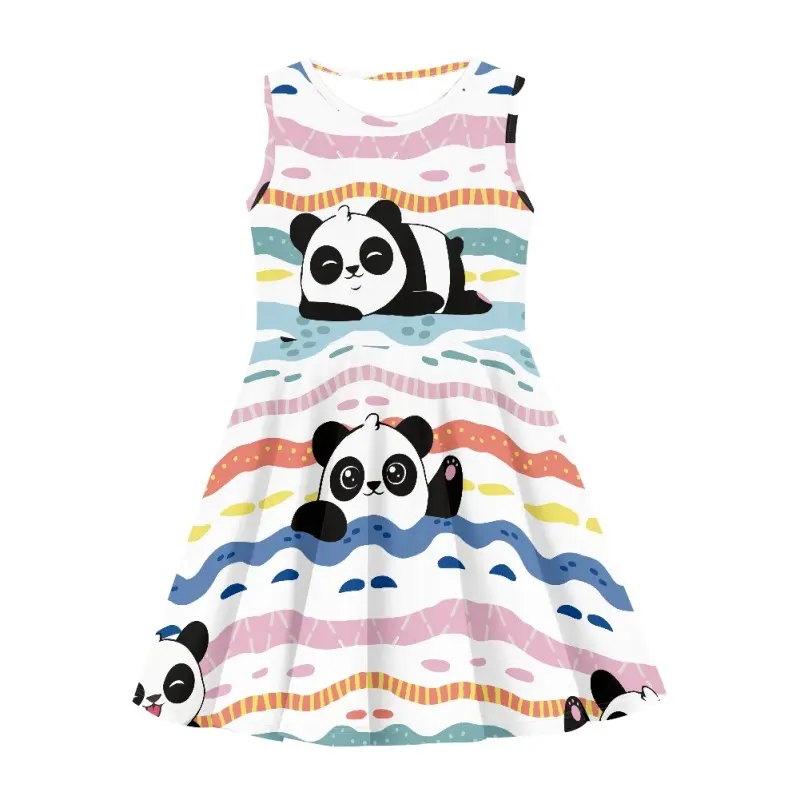 Thương Hiệu Mới Màu Dòng Trẻ Em Ăn Mặc Một Dòng Váy Nhà Sản Xuất Cao Cấp Đầy Đủ In Phim Hoạt Hình Panda Casual Dresses Cho Cô Gái