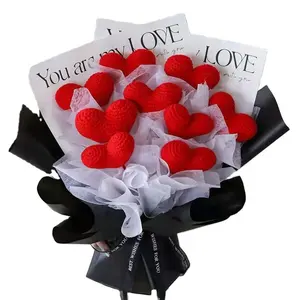 Crocheted red heart bouquet flowers for holiday or birthday gifts custom color