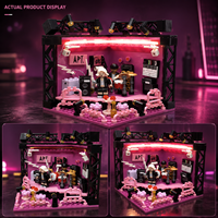 Ensemble de blocs de construction de scène musicale 376 pièces avec mini figurines, batterie et équipement d'éclairage, salle de concert rose, jouet de construction pour enfants