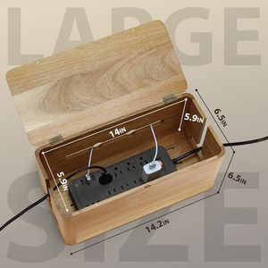 Caja organizadora de madera para regletas de enchufes para uso doméstico, que incluye almacenamiento para cables de alimentación, regletas, cables de datos y enchufes. - Product Image 4
