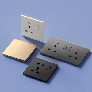 Interruptor de luz venta mayorista barato 86 tipo PC de plástico dorado ultrafino 13A botón eléctrico interruptor de pared enchufe 4 salidas 2 - Product Image 3