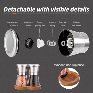Hot Sale Wholesale Factory Direct <b>Plastic</b> ABS Wood/Bamboo Salt and Pepper Spice Mills Set With Bamboo Base - Product Image 3