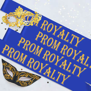 4 Fasce in Raso Blu Reale con Lettere Dorate Glitterate, Decorazioni per Feste di Laurea di Scuola Superiore o Università - Product Image 3