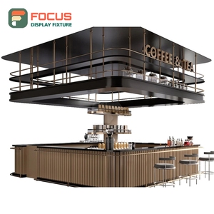 ชั้นวางสินค้ากาแฟขนาดกะทัดรัด ชั้นวางโชว์ขวดน้ำเชื่อมแบบกระจกหน้าไม้ ชั้นวางโชว์สินค้าคาเฟ่ - Product Image 1