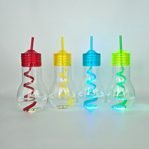 แก้วพลาสติก PET น้ำหนักเบา 600 มล. รูปทรงหลอดไฟ LED สำหรับงานปาร์ตี้ เป็นมิตรกับสิ่งแวดล้อม ใช้สำหรับใส่เครื่องดื่ม น้ำผลไม้ พร้อมหลอดดูด ดื่มได้โดยตรง ใช้กับชา<span class=keywords><strong>นม</strong></span>ได้ - Product Image 4