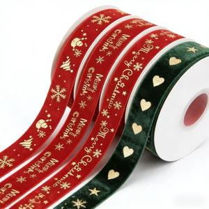 <span class=keywords><strong>Cinta</strong></span> de Terciopelo de Poliéster Brillante de 25 mm, sin Elástico, en Dorado y Plateado, <span class=keywords><strong>para</strong></span> Decoración Navideña y Manualidades - Product Image 1