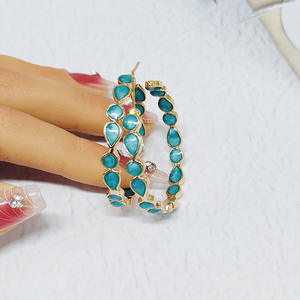 Grenzüberschreitende Europäisch-Amerikanische Vintage Western-Style Türkis-Gold Große Kreisförmige C-förmige Opal Unisex Creolen - Product Image 4