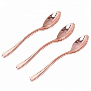 24 pièces de <span class=keywords><strong>couverts</strong></span> <span class=keywords><strong>jetables</strong></span> en plastique plaqué <span class=keywords><strong>or</strong></span>, style mini, pour camping, fourchettes et cuillères à dessert, 24/paquet - Product Image 6
