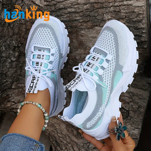 Ehanking Baskets en tricot colorblock pour femme Chaussures de course basses, décontractées et respirantes pour l'extérieur - Product Image 3