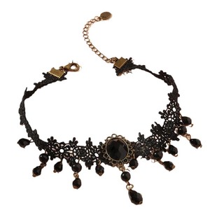 Collana girocollo vintage in pizzo gotico con ciondolo in cristallo nero, gioielli da donna in stile boho, 29 cm-37 cm - Product Image 4