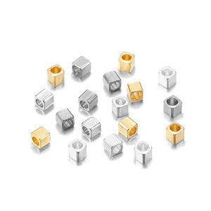 Perles carrées en cuivre plaqué or et argent, perles d'espacement cubiques pour la fabrication de bijoux, accessoires pour bracelets DIY, trous de 4 mm - Product Image 5