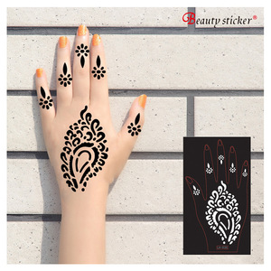 Pochoir de tatouage temporaire en PET LA-025, motif floral, pour henné, pour la main et le corps - Product Image 1