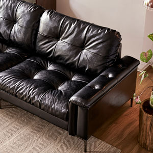 Sofá Seccional Convertible Nebula, Cuero Vacuno Encerado Negro Brillante, Respaldo Alto, Patas de Acero Inoxidable, Tapizado Moderno - Product Image 2