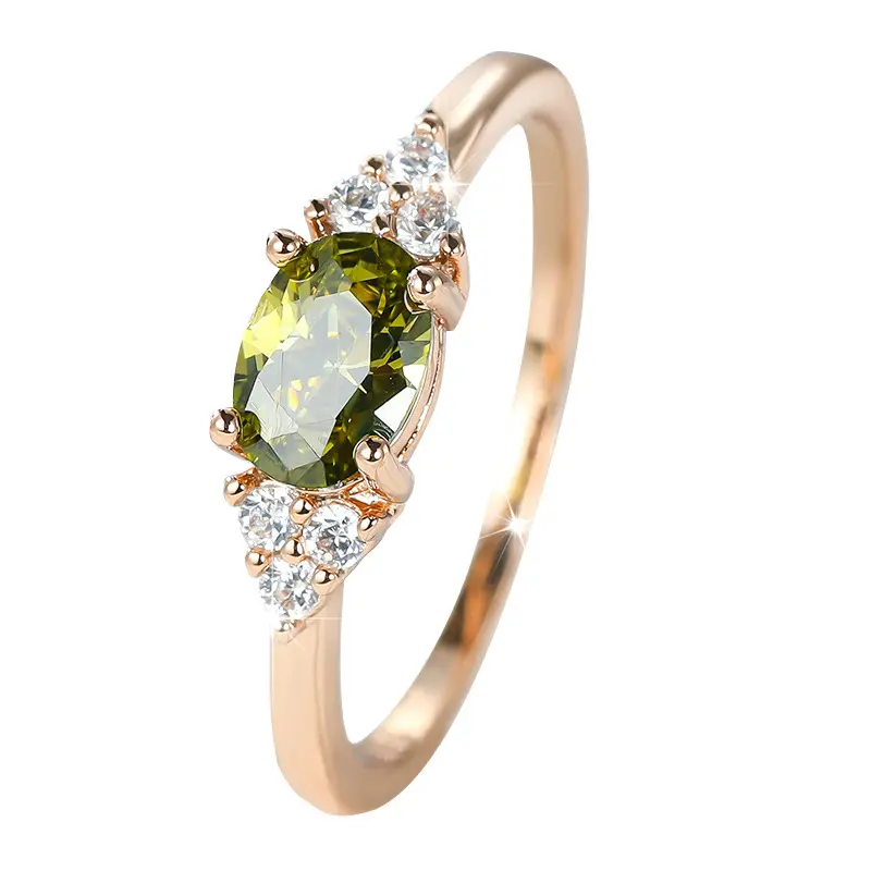 Verbeter Uw Stijl Met Peridot Rose Gouden Micro-Diamant Vierklauw Zirkonia Ring Eenvoudig En Elegant, Geschikt Voor Mannen En Vrouwen