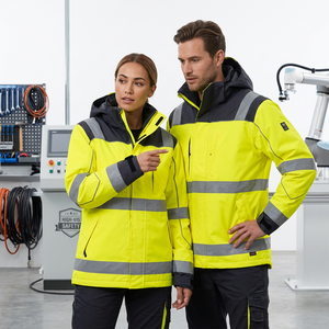 Chaqueta de Trabajo de Alta Visibilidad Unisex, Chaqueta de Seguridad Reflectante de Poliéster Amarilla con Rayas Grises, Uniforme Impermeable para Exteriores - Product Image 4