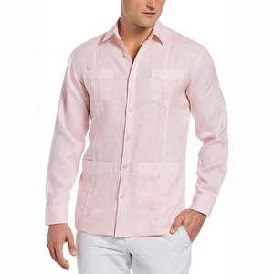 <span class=keywords><strong>Camicia</strong></span> Guayabera a maniche lunghe a quattro tasche in <span class=keywords><strong>lino</strong></span> <span class=keywords><strong>100</strong></span>% Cubavera personalizzata - Product Image 4