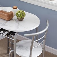 Ensemble de table à manger pliable moderne 3 pièces avec plateau en métal + MDF et porte-bouteilles, design gain de place, blanc, 31,5 pouces