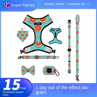 Set Kalung Kain Huasong Khusus untuk Produk Hewan Peliharaan Lintas Negara, Tali Tarik Anjing, Tali Dada Bermotif Cetak Irisan Jeruk