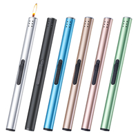 Briquet à gaz électronique rechargeable en métal, torche coupe-vent pour barbecue, cuisine, bougies, cigarettes, cadeau