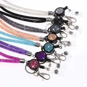 Promotional Fashion Crystal Rhinestone Retractable Lanyard With Badge Reel