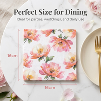 Serviettes en papier personnalisées imprimées en aquarelle rose pivoine, 3 plis, jetables, pour la décoration de table de fête, découpage, 20 pièces