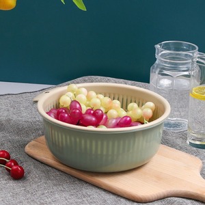 <b>Round</b> Double Layer Drain Basket Set 6 Pcs Kitchen Vegetable Washing <b>Basin</b> PP Material Hand Wash Only - Product Image 4
