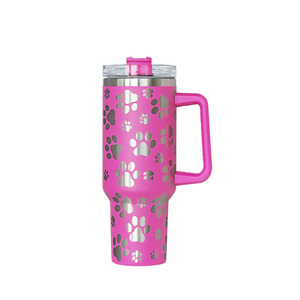 Insulated Water <b>Bottle</b> 40oz Stainless Steel Laser Cat Paw Design Travel Tumbler With Handle Customizable Logo - Product Image 5