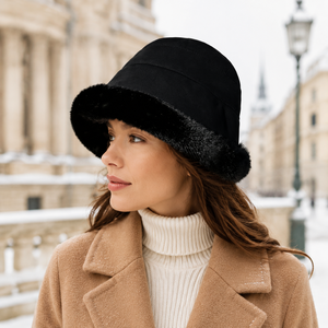 Women's Composite Faux <b>Fur</b> <b>Trim</b> fox <b>Fur</b> Fisherman's Hat Warm Winter Beanie Common Fabric Plush Brim Fashionable Headwear - Product Image 3