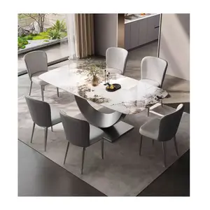 Table de plaque de roche ultra-cristal simple moderne petite table à manger rectangulaire domestique et chaise