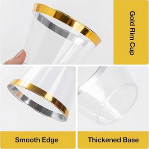 Vasos de Plástico Transparente de 9 oz con Logotipo Personalizado, Vasos de Vino Desechables con Borde Dorado para Fiestas, Bodas, Cócteles - Product Image 5