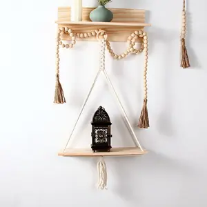 Eco-friendly Christmas table centerpiece home decor cotton handmade macrame shelf wi macrame wall hanging shelf boho